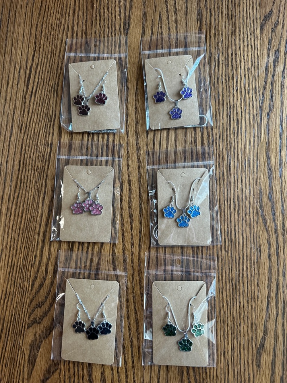 Enamel Paw Print Necklace and Earring Set - Multiple Colors
